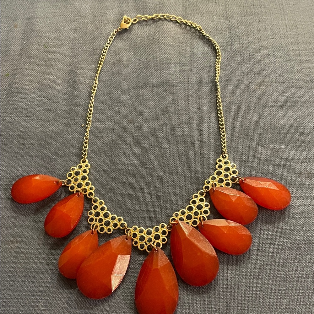 Statement piece Gold and Red Teardrop Necklace Fun wear Fashion Jewelry